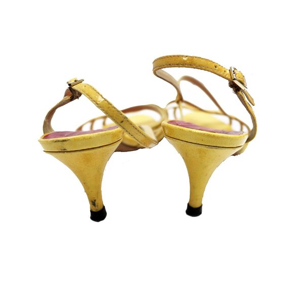 KATE SPADE Yellow glitter Strappy Kitten HEELS Sandals 71/2 - Picture 5 of 6